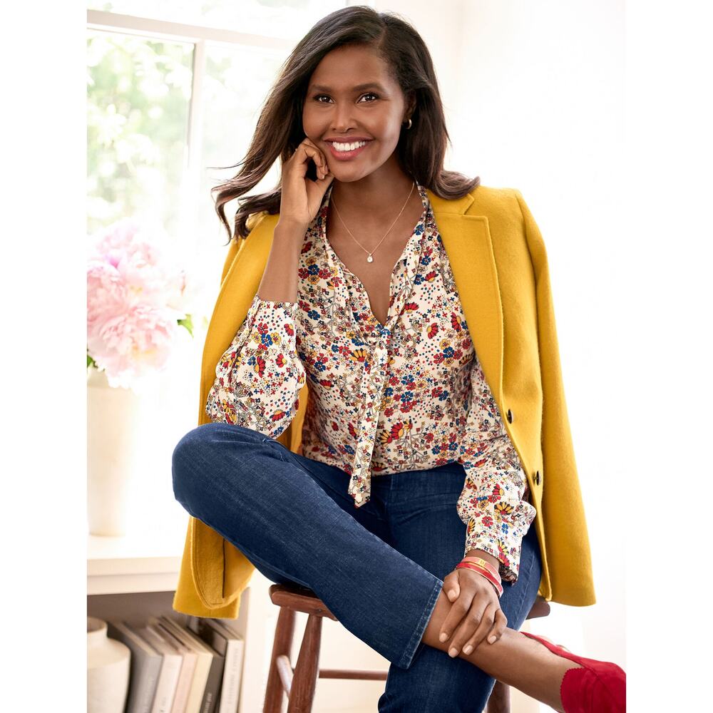 Talbots Meadow Colorful Floral Tie Neck Blouse Top Size XL - Picture 11 of 11